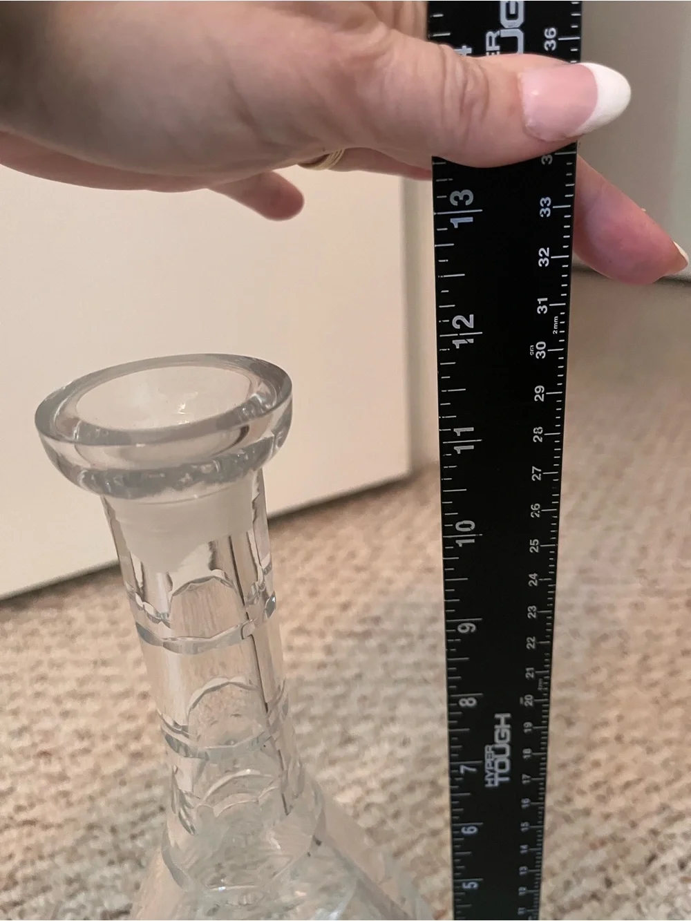 Large 15” Vintage Crystal Cut Glass Decanter Stopper Etched Star Burst Design